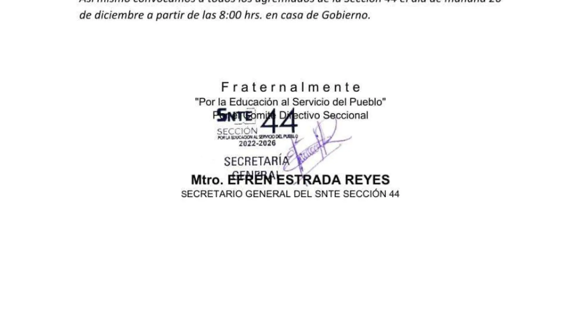 Comunicado Sección 44 del SNTE 